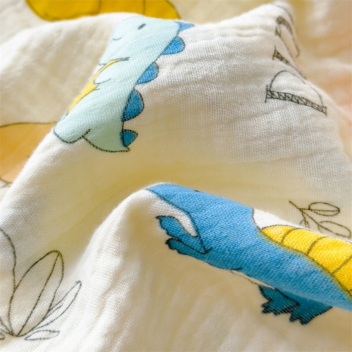 91家纺网 家纺一手货源 找家纺 布凡家居 2026新款全棉纯棉双层纱布毯夏被毯盖毯双层纱浴巾毯 皱皱纱-恐龙岛