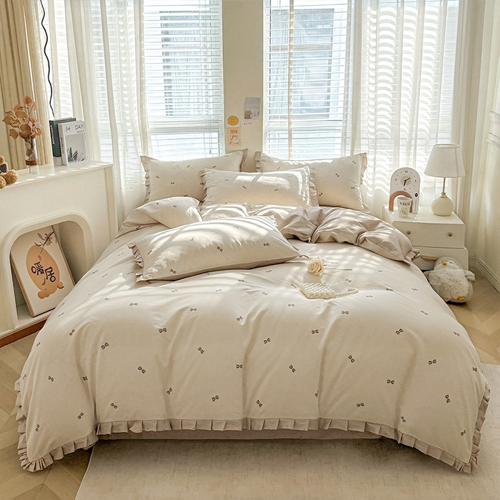 91家纺网 家纺一手货源 找家纺 （总）帛美家纺 2026新款全棉纯棉韩版花边款印花四件套