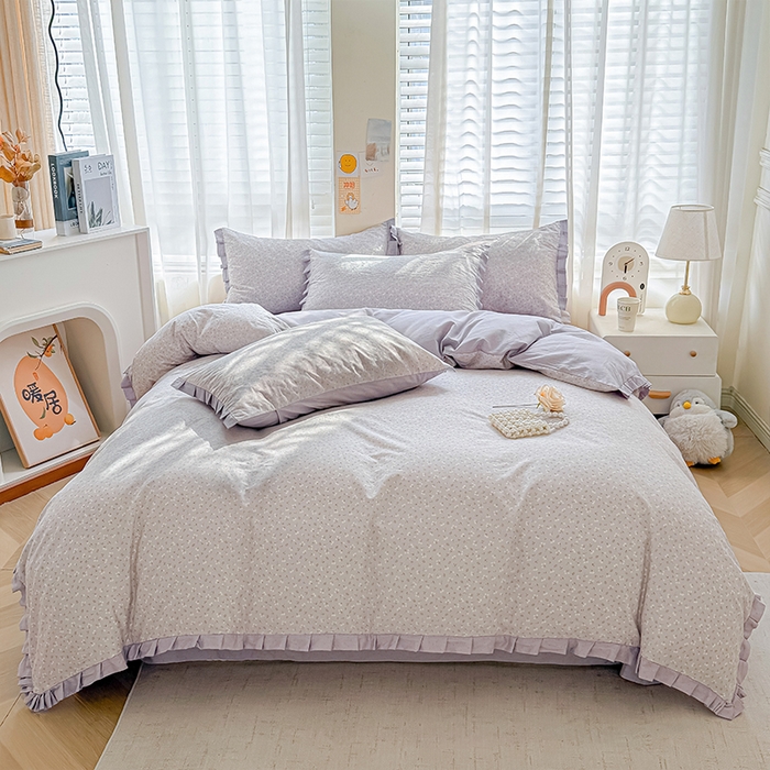 91家纺网 家纺一手货源 找家纺 （总）帛美家纺 2026新款全棉纯棉韩版花边款印花四件套