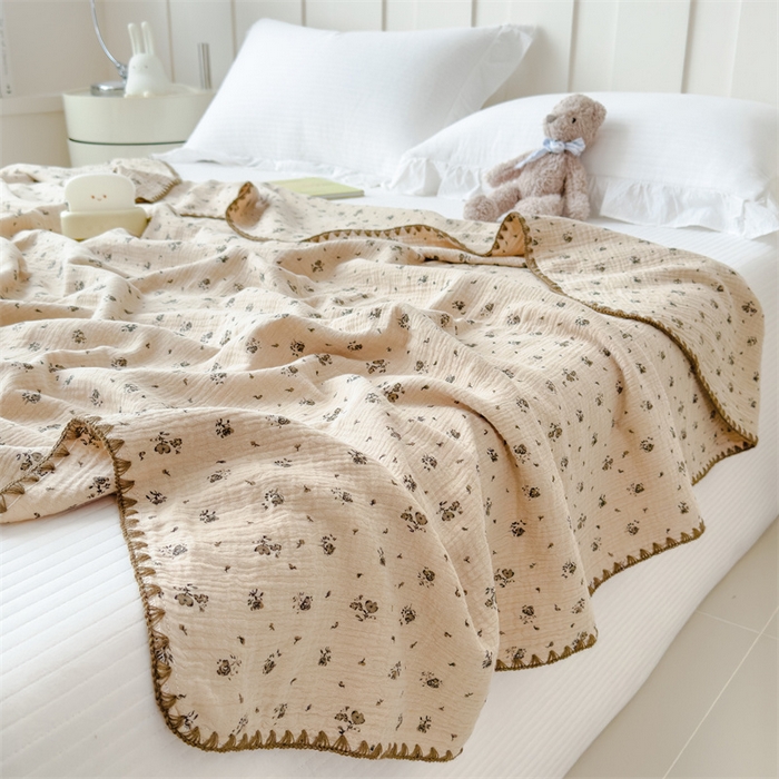 91家纺网 家纺一手货源 找家纺 布凡家居 2026新款全棉纯棉双层纱布毯夏被毯盖毯双层纱浴巾毯 皱皱纱-碎时光