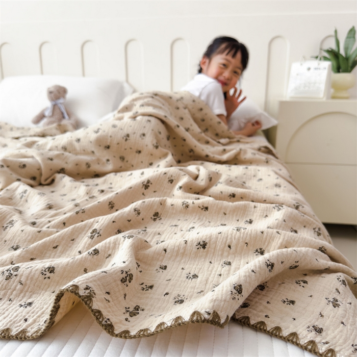 91家纺网 家纺一手货源 找家纺 布凡家居 2026新款全棉纯棉双层纱布毯夏被毯盖毯双层纱浴巾毯 皱皱纱-碎时光