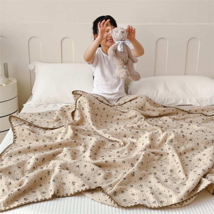 91家纺网 家纺一手货源 找家纺 布凡家居 2026新款全棉纯棉双层纱布毯夏被毯盖毯双层纱浴巾毯 皱皱纱-碎时光