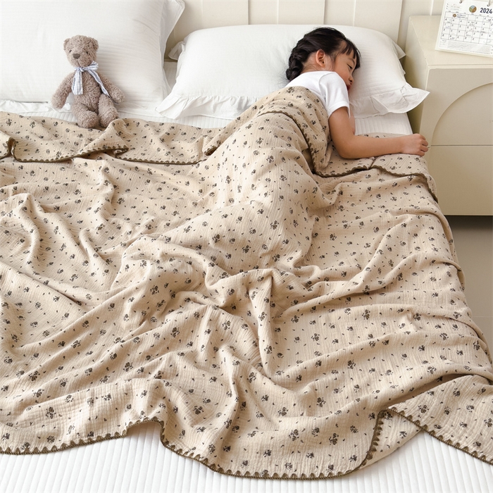 91家纺网 家纺一手货源 找家纺 布凡家居 2026新款全棉纯棉双层纱布毯夏被毯盖毯双层纱浴巾毯 皱皱纱-碎时光