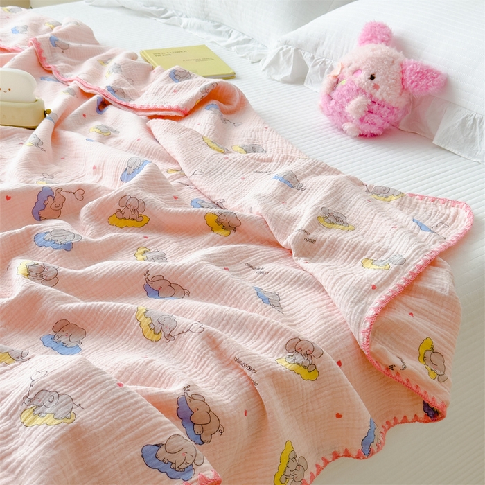 91家纺网 家纺一手货源 找家纺 布凡家居 2026新款全棉纯棉双层纱布毯夏被毯盖毯双层纱浴巾毯 皱皱纱-晚安象