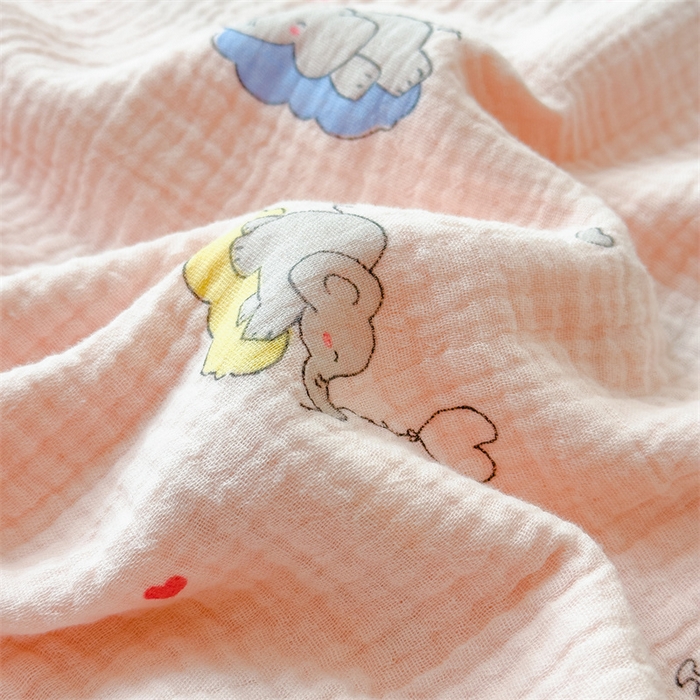 91家纺网 家纺一手货源 找家纺 布凡家居 2026新款全棉纯棉双层纱布毯夏被毯盖毯双层纱浴巾毯 皱皱纱-晚安象