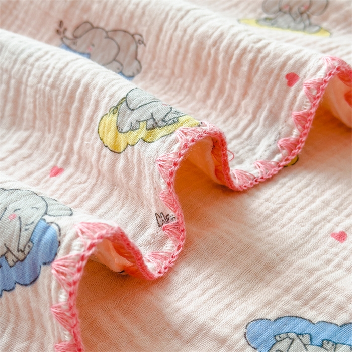 91家纺网 家纺一手货源 找家纺 布凡家居 2026新款全棉纯棉双层纱布毯夏被毯盖毯双层纱浴巾毯 皱皱纱-晚安象