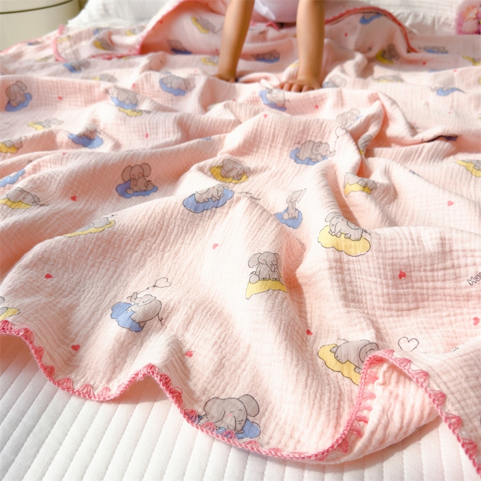 91家纺网 家纺一手货源 找家纺 布凡家居 2026新款全棉纯棉双层纱布毯夏被毯盖毯双层纱浴巾毯 皱皱纱-晚安象