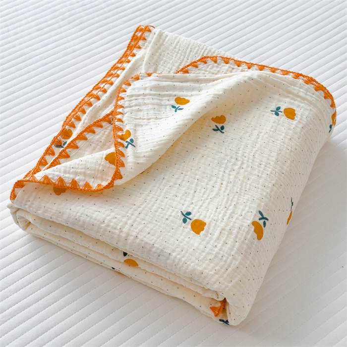 91家纺网 家纺一手货源 找家纺 布凡家居 2026新款全棉纯棉双层纱布毯夏被毯盖毯双层纱浴巾毯 皱皱纱-小花花