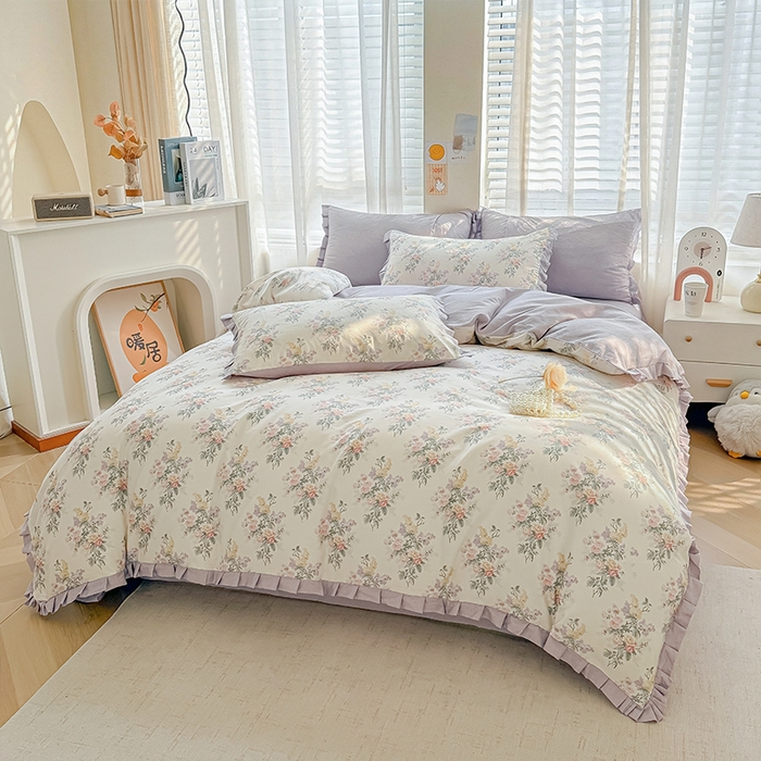 91家纺网 家纺一手货源 找家纺 （总）帛美家纺 2026新款全棉纯棉韩版花边款印花四件套