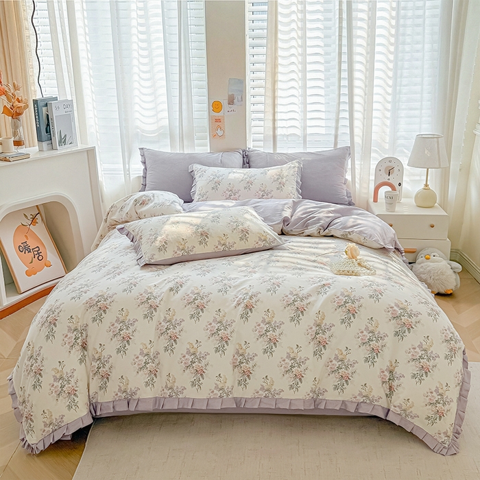 91家纺网 家纺一手货源 找家纺 （总）帛美家纺 2026新款全棉纯棉韩版花边款印花四件套