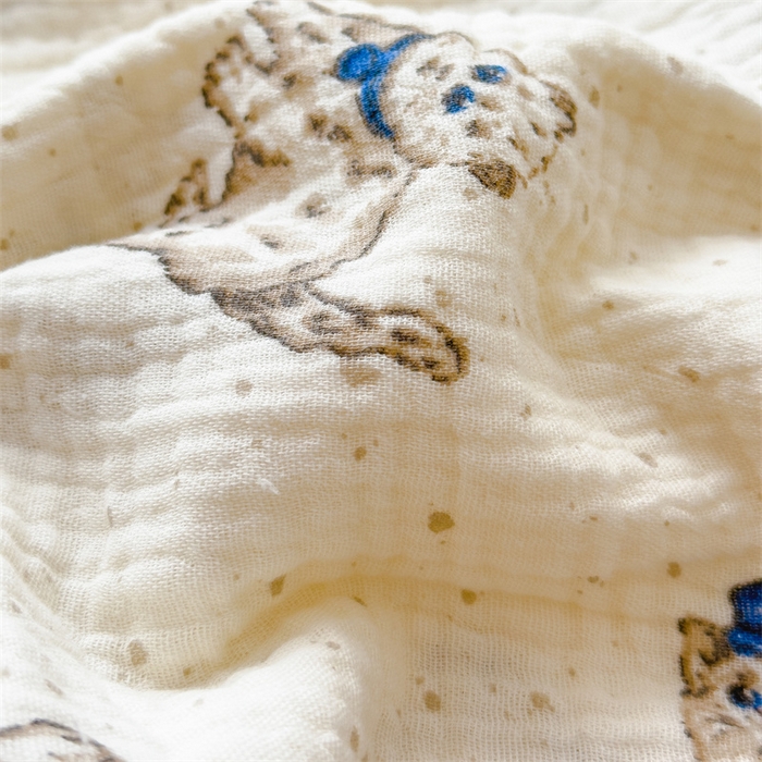 91家纺网 家纺一手货源 找家纺 布凡家居 2026新款全棉纯棉双层纱布毯夏被毯盖毯双层纱浴巾毯 皱皱纱-小猫咪