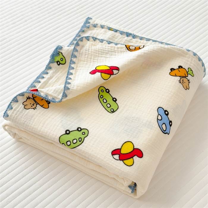 91家纺网 家纺一手货源 找家纺 布凡家居 2026新款全棉纯棉双层纱布毯夏被毯盖毯双层纱浴巾毯 皱皱纱-小汽车