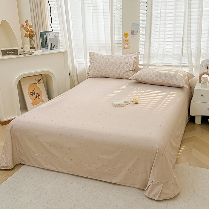 91家纺网 家纺一手货源 找家纺 帛美家纺 2026新款全棉花边款印花四件套 赫本心情