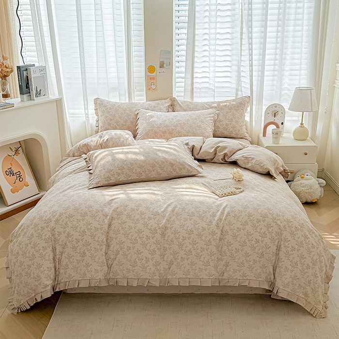 帛美家纺 2026新款全棉花边款印花四件套 赫本心情