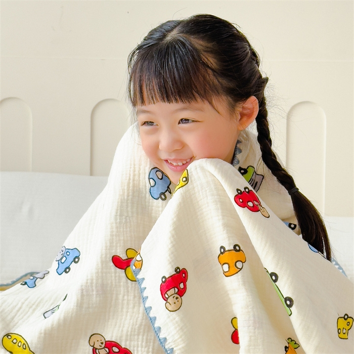 91家纺网 家纺一手货源 找家纺 布凡家居 2026新款全棉纯棉双层纱布毯夏被毯盖毯双层纱浴巾毯 皱皱纱-小汽车