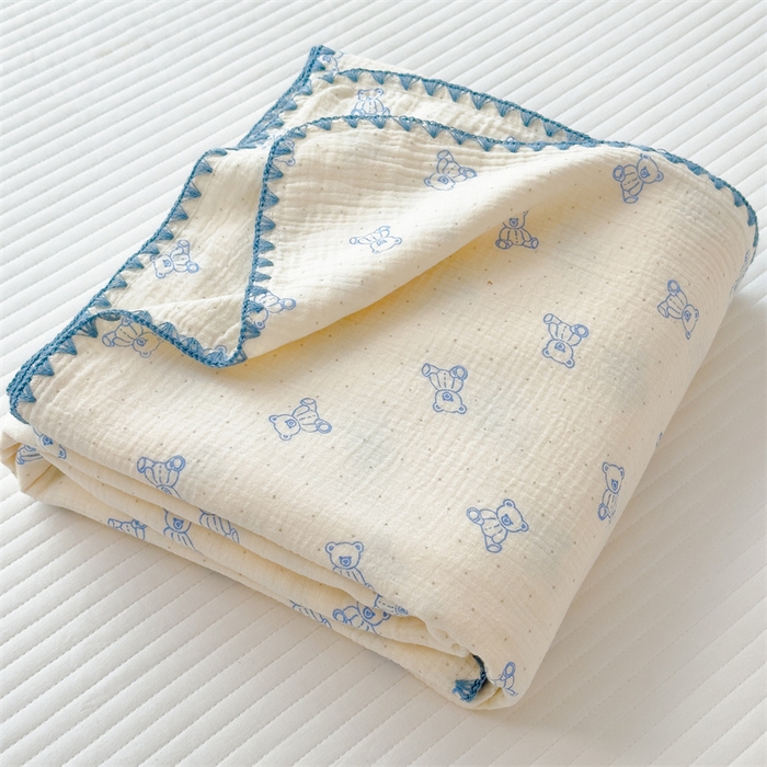 91家纺网 家纺一手货源 找家纺 布凡家居 2026新款全棉纯棉双层纱布毯夏被毯盖毯双层纱浴巾毯 皱皱纱-熊多多