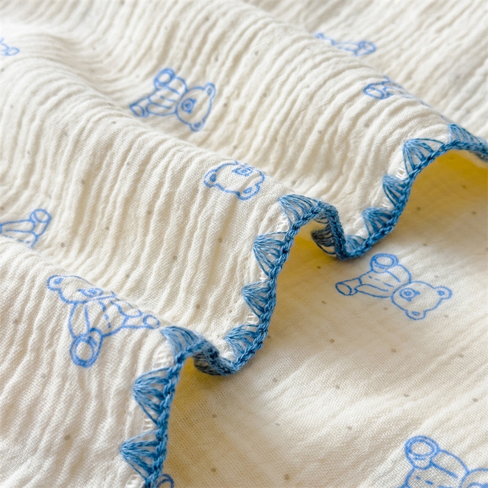 91家纺网 家纺一手货源 找家纺 布凡家居 2026新款全棉纯棉双层纱布毯夏被毯盖毯双层纱浴巾毯 皱皱纱-熊多多