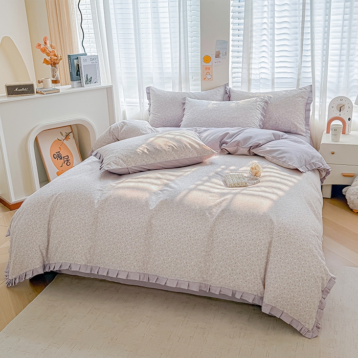 91家纺网 家纺一手货源 找家纺 帛美家纺 2026新款全棉花边款印花四件套 冷清秋