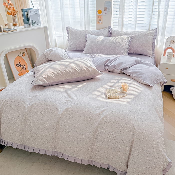 91家纺网 家纺一手货源 找家纺 帛美家纺 2026新款全棉花边款印花四件套 冷清秋