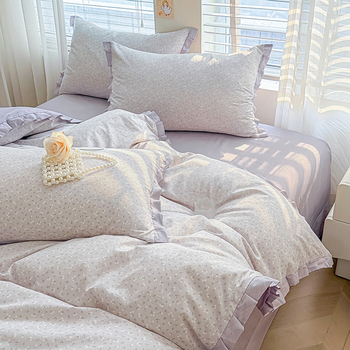 91家纺网 家纺一手货源 找家纺 帛美家纺 2026新款全棉花边款印花四件套 冷清秋