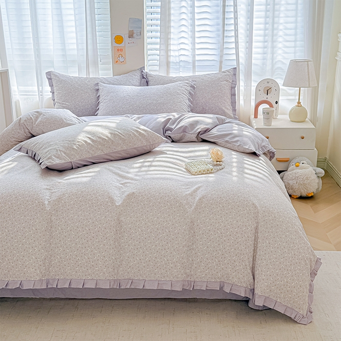 91家纺网 家纺一手货源 找家纺 帛美家纺 2026新款全棉花边款印花四件套 冷清秋