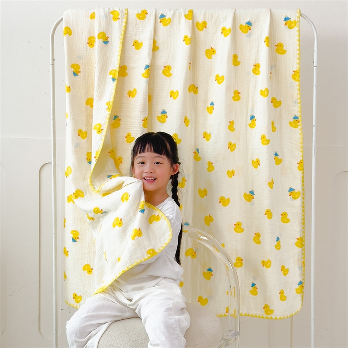 布凡家居 2026新款全棉纯棉双层纱布毯夏被毯盖毯双层纱浴巾毯 皱皱纱-元气鸭