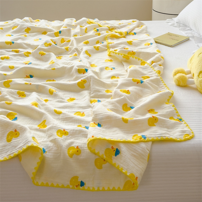 91家纺网 家纺一手货源 找家纺 布凡家居 2026新款全棉纯棉双层纱布毯夏被毯盖毯双层纱浴巾毯 皱皱纱-元气鸭