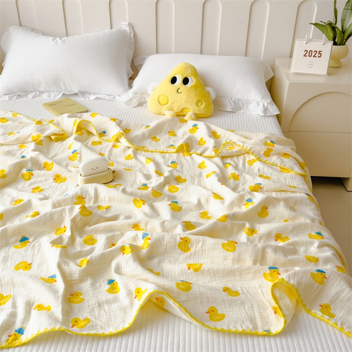 91家纺网 家纺一手货源 找家纺 布凡家居 2026新款全棉纯棉双层纱布毯夏被毯盖毯双层纱浴巾毯 皱皱纱-元气鸭