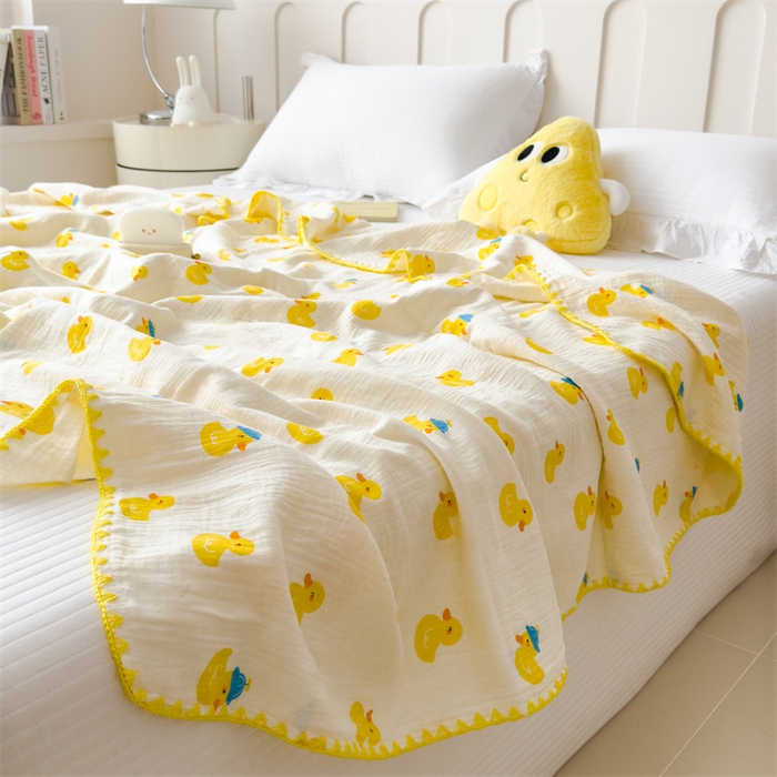 91家纺网 家纺一手货源 找家纺 布凡家居 2026新款全棉纯棉双层纱布毯夏被毯盖毯双层纱浴巾毯 皱皱纱-元气鸭