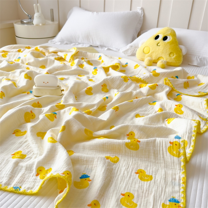 91家纺网 家纺一手货源 找家纺 布凡家居 2026新款全棉纯棉双层纱布毯夏被毯盖毯双层纱浴巾毯 皱皱纱-元气鸭