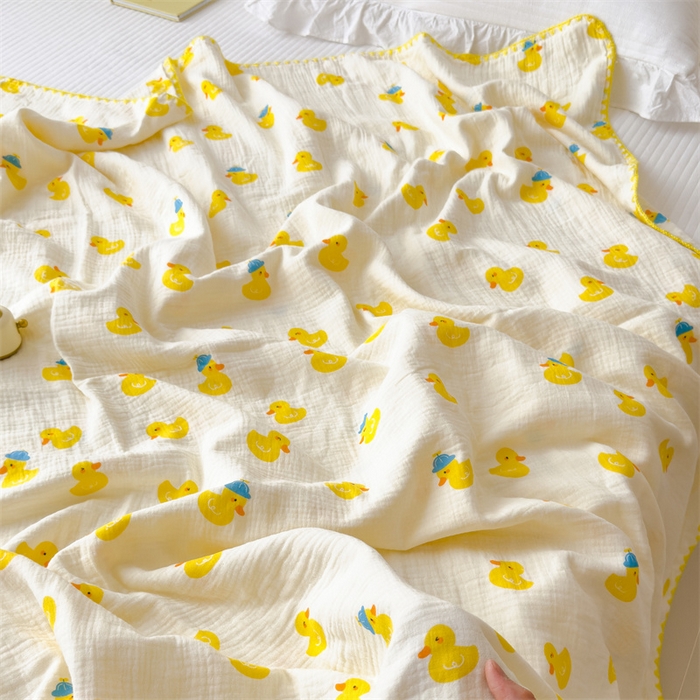 91家纺网 家纺一手货源 找家纺 布凡家居 2026新款全棉纯棉双层纱布毯夏被毯盖毯双层纱浴巾毯 皱皱纱-元气鸭