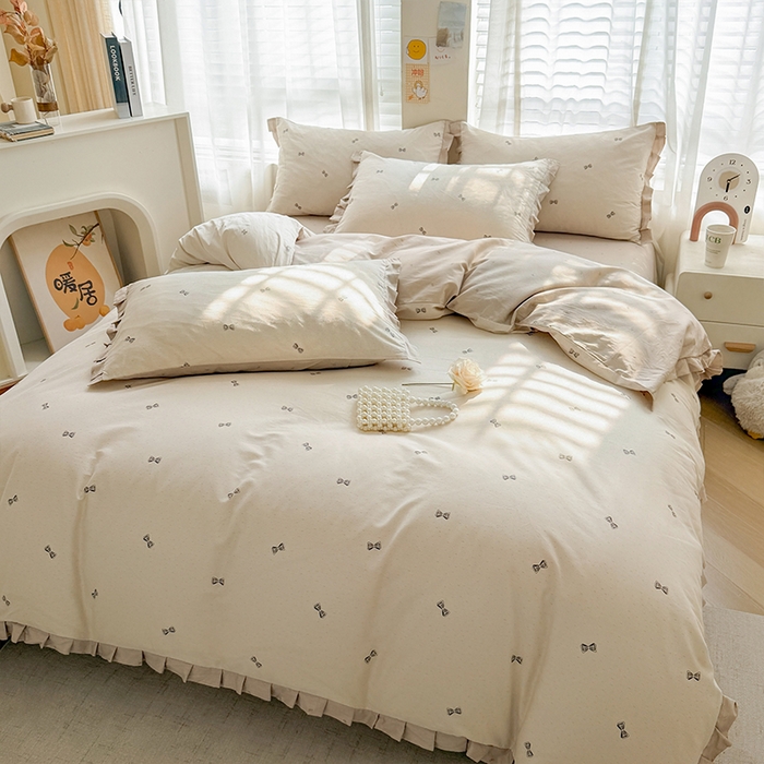 91家纺网 家纺一手货源 找家纺 帛美家纺 2026新款全棉花边款印花四件套 恋爱邮差