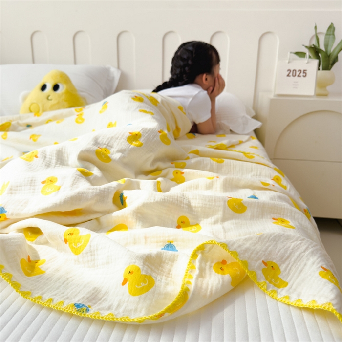 91家纺网 家纺一手货源 找家纺 布凡家居 2026新款全棉纯棉双层纱布毯夏被毯盖毯双层纱浴巾毯 皱皱纱-元气鸭