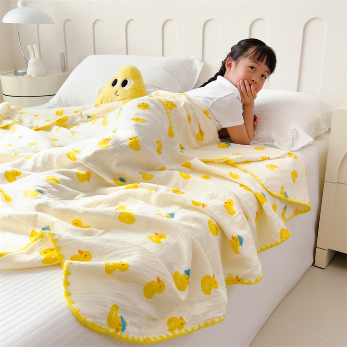 91家纺网 家纺一手货源 找家纺 布凡家居 2026新款全棉纯棉双层纱布毯夏被毯盖毯双层纱浴巾毯 皱皱纱-元气鸭