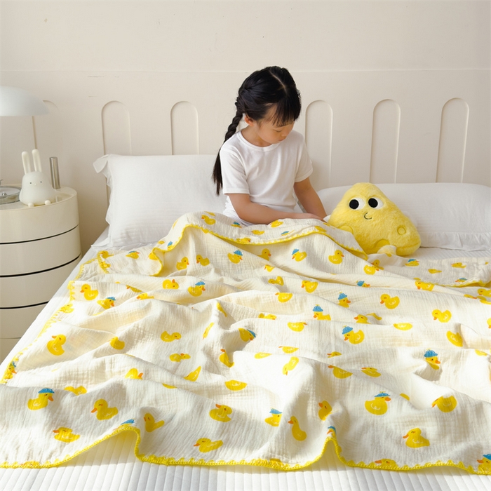 91家纺网 家纺一手货源 找家纺 布凡家居 2026新款全棉纯棉双层纱布毯夏被毯盖毯双层纱浴巾毯 皱皱纱-元气鸭