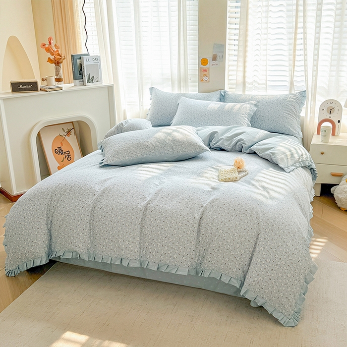 91家纺网 家纺一手货源 找家纺 帛美家纺 2026新款全棉花边款印花四件套 甜蜜花果