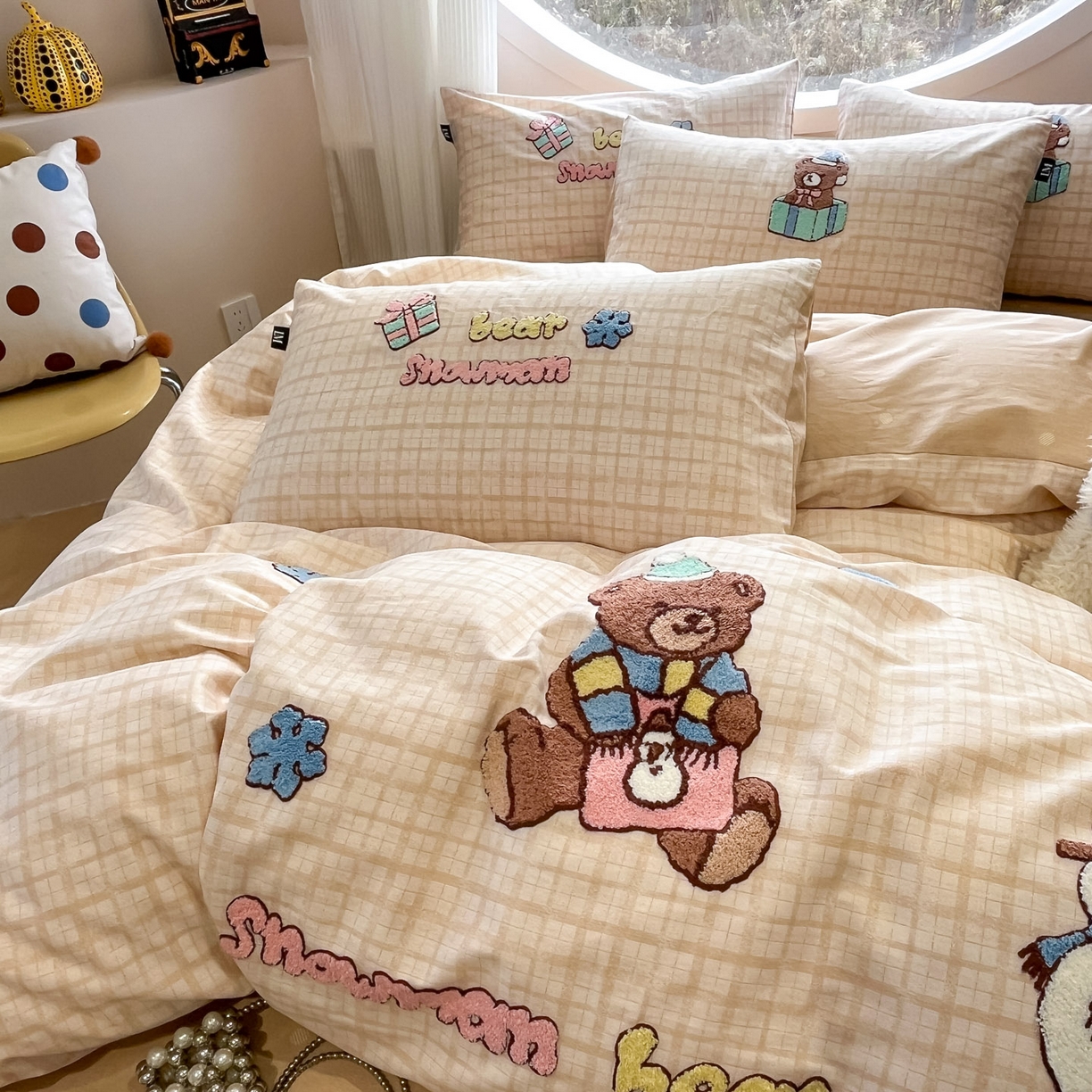 91家纺网 家纺一手货源 找家纺 （总）乐美家纺 2026新款春夏软萌全棉毛巾绣系列四件套