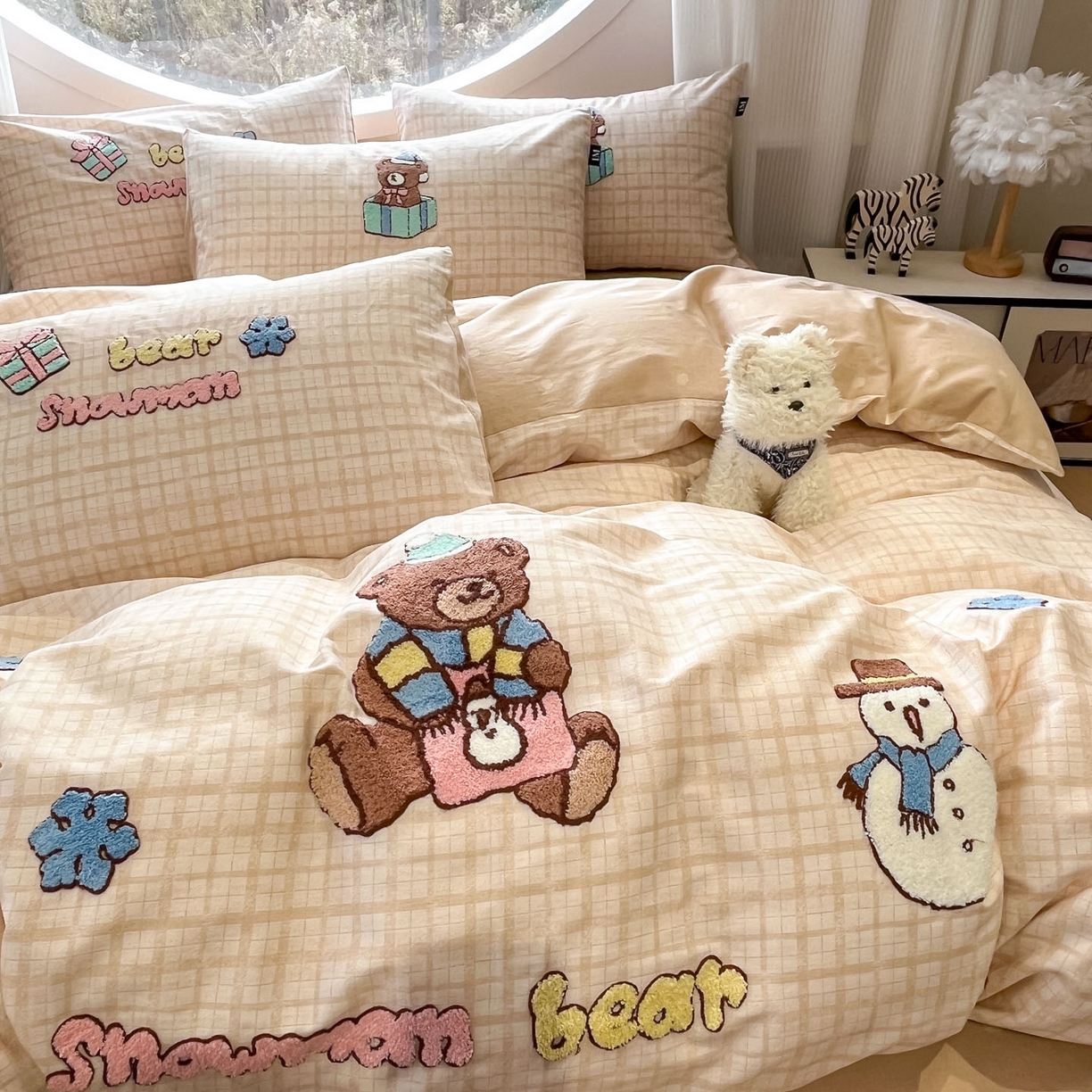 91家纺网 家纺一手货源 找家纺 （总）乐美家纺 2026新款春夏软萌全棉毛巾绣系列四件套