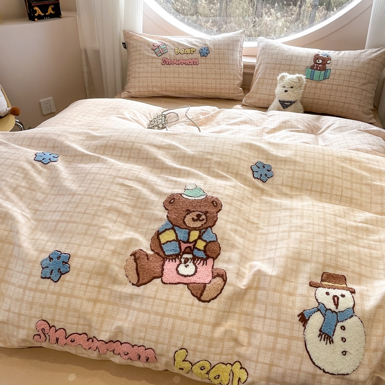 91家纺网 家纺一手货源 找家纺 （总）乐美家纺 2026新款春夏软萌全棉毛巾绣系列四件套