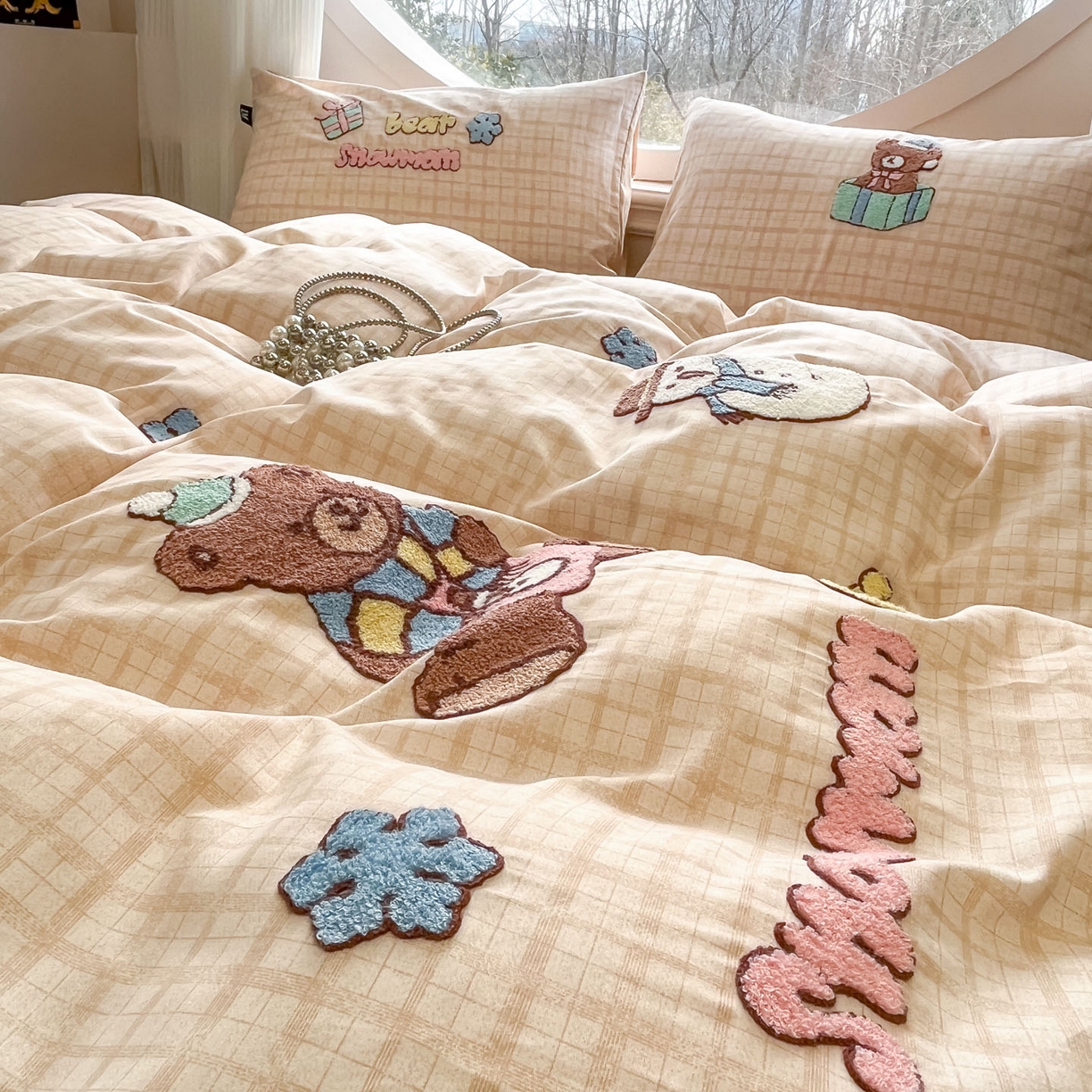 91家纺网 家纺一手货源 找家纺 （总）乐美家纺 2026新款春夏软萌全棉毛巾绣系列四件套