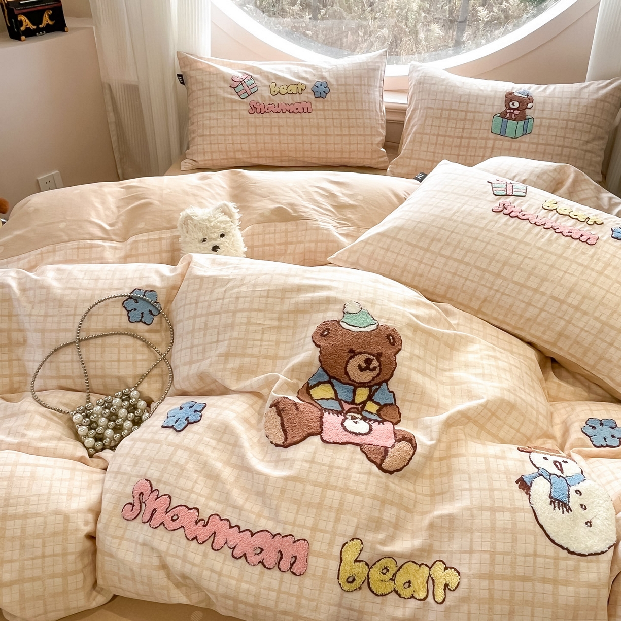 91家纺网 家纺一手货源 找家纺 （总）乐美家纺 2026新款春夏软萌全棉毛巾绣系列四件套