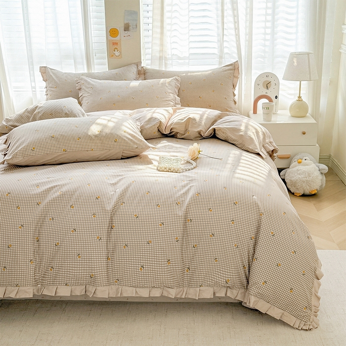 91家纺网 家纺一手货源 找家纺 帛美家纺 2026新款全棉花边款印花四件套 晚香玉