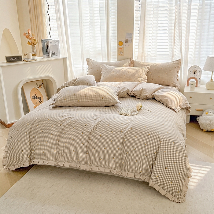 91家纺网 家纺一手货源 找家纺 帛美家纺 2026新款全棉花边款印花四件套 晚香玉