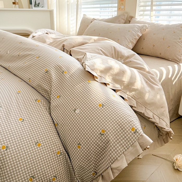 91家纺网 家纺一手货源 找家纺 帛美家纺 2026新款全棉花边款印花四件套 晚香玉