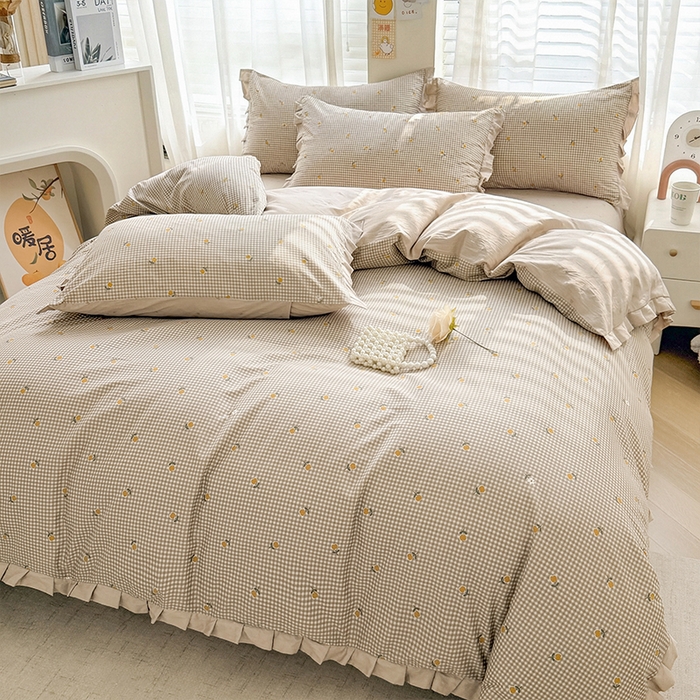 91家纺网 家纺一手货源 找家纺 帛美家纺 2026新款全棉花边款印花四件套 晚香玉