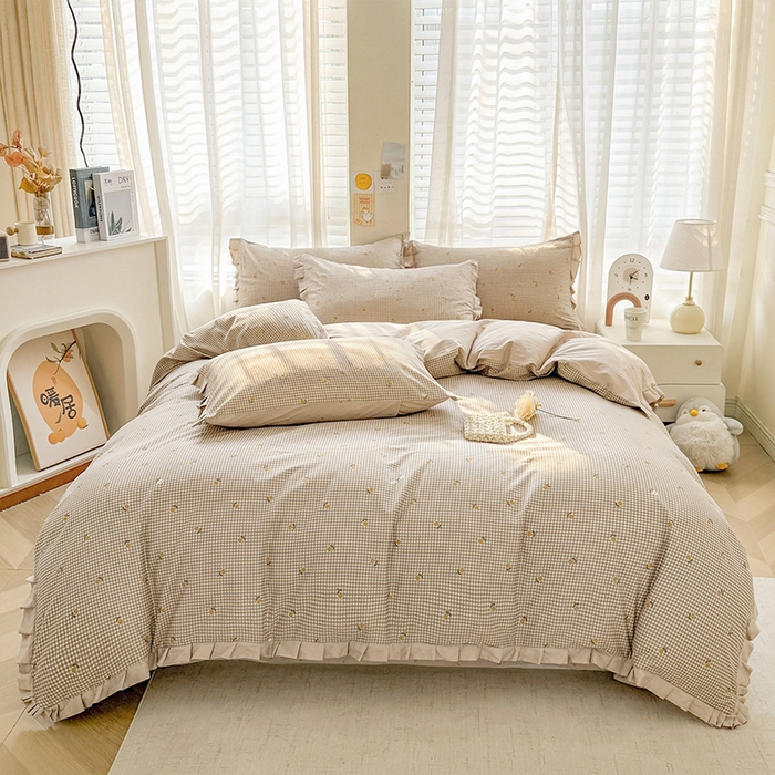 帛美家纺 2026新款全棉花边款印花四件套 晚香玉