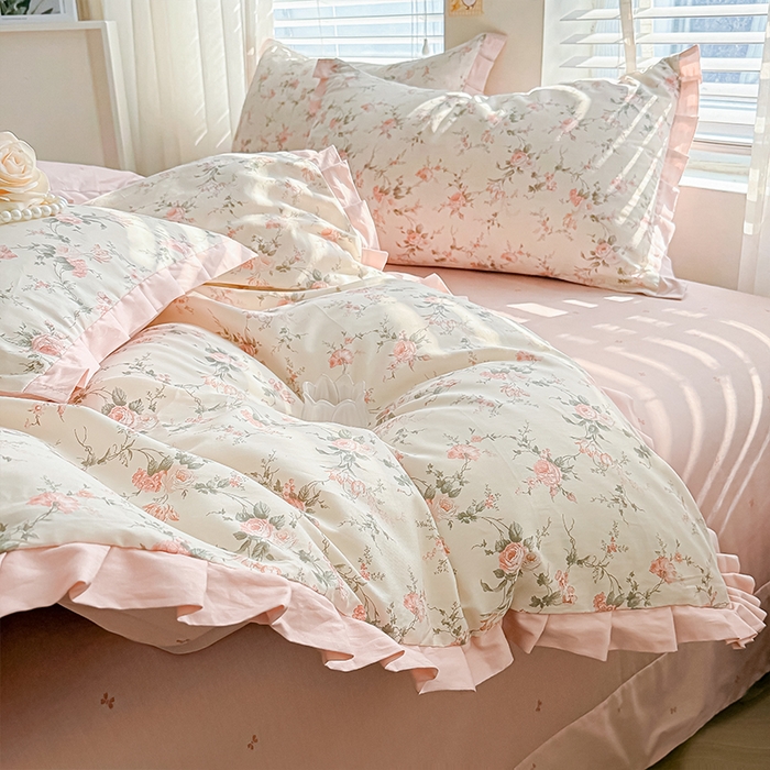 91家纺网 家纺一手货源 找家纺 帛美家纺 2026新款全棉花边款印花四件套 月下笛