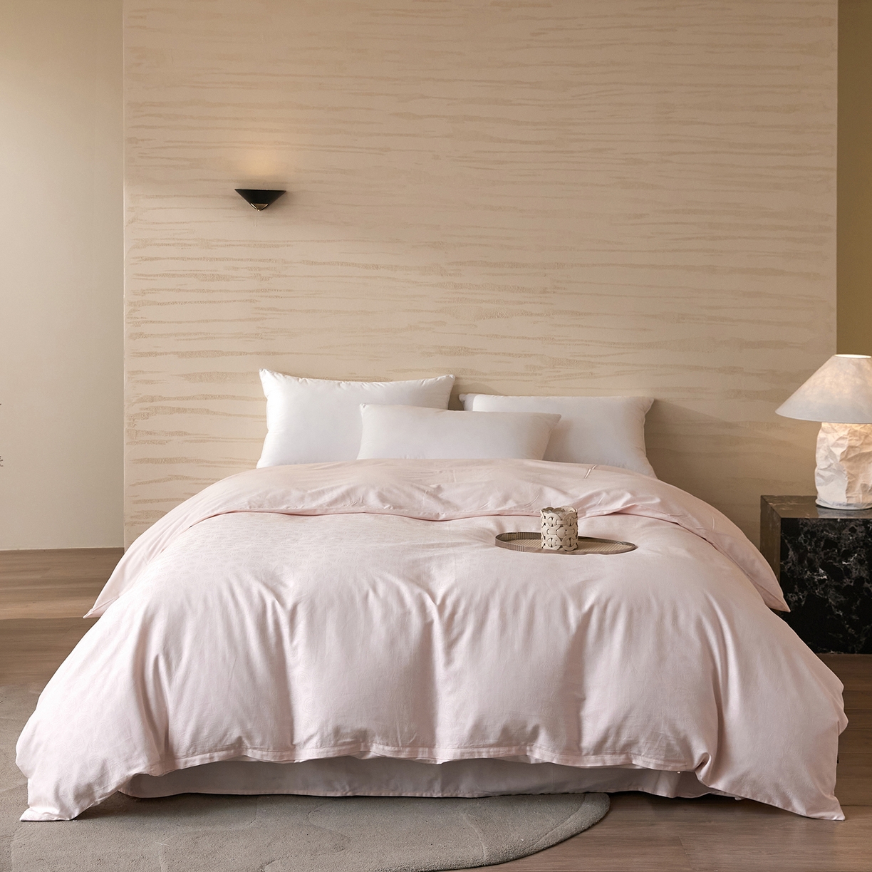 91家纺网 家纺一手货源 找家纺 梧桐树 2026新款60支长绒棉提花高奢系列四件套 T03玫瑰-粉玉