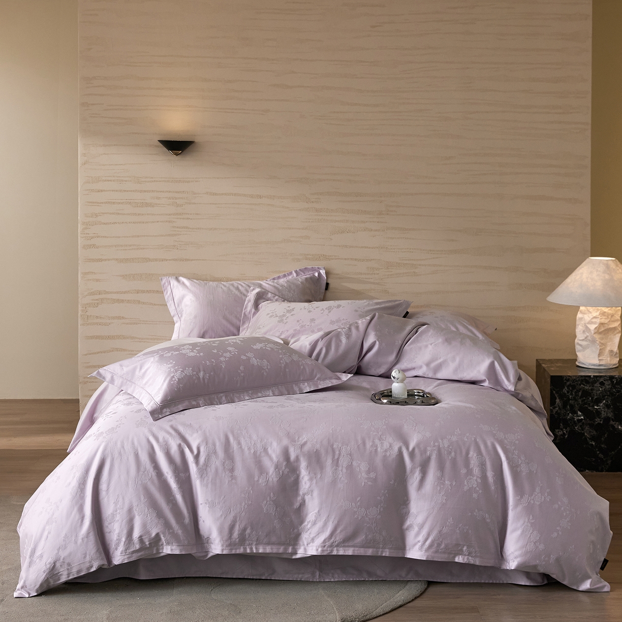 91家纺网 家纺一手货源 找家纺 梧桐树 2026新款60支长绒棉提花高奢系列四件套 T09赫本-紫