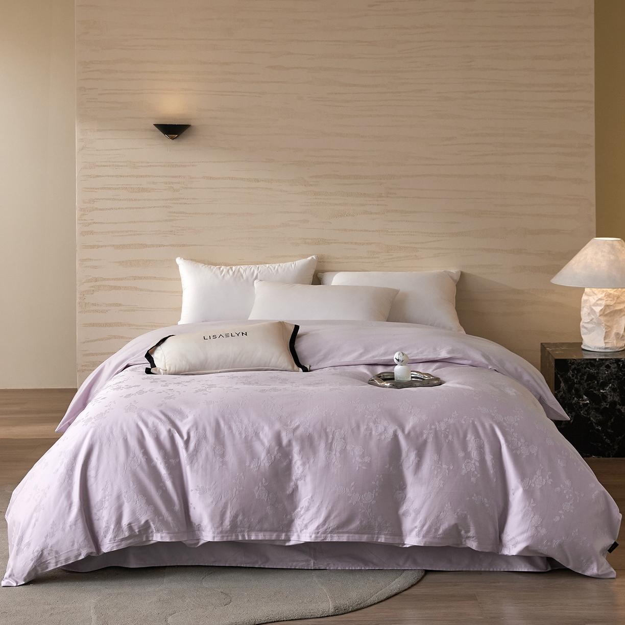 91家纺网 家纺一手货源 找家纺 梧桐树 2026新款60支长绒棉提花高奢系列四件套 T09赫本-紫